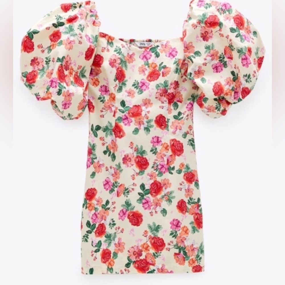 Zara floral puff sleeve dress